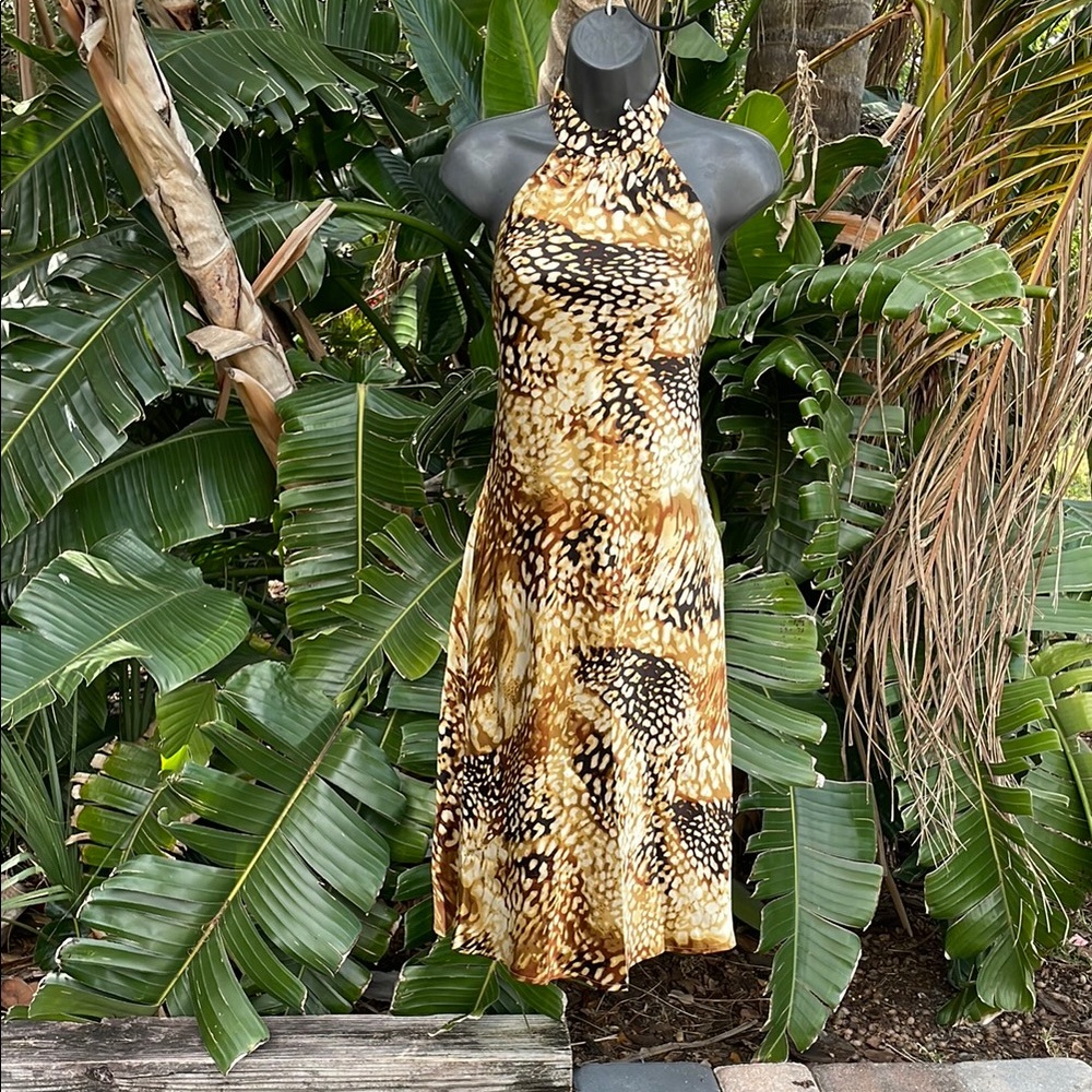 Boston, proper silk leopard print or animal print halter dress